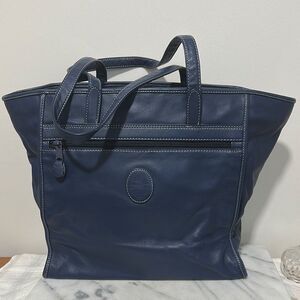 Elegant Navy Blue Tote Bag leather zip closure with CD logo